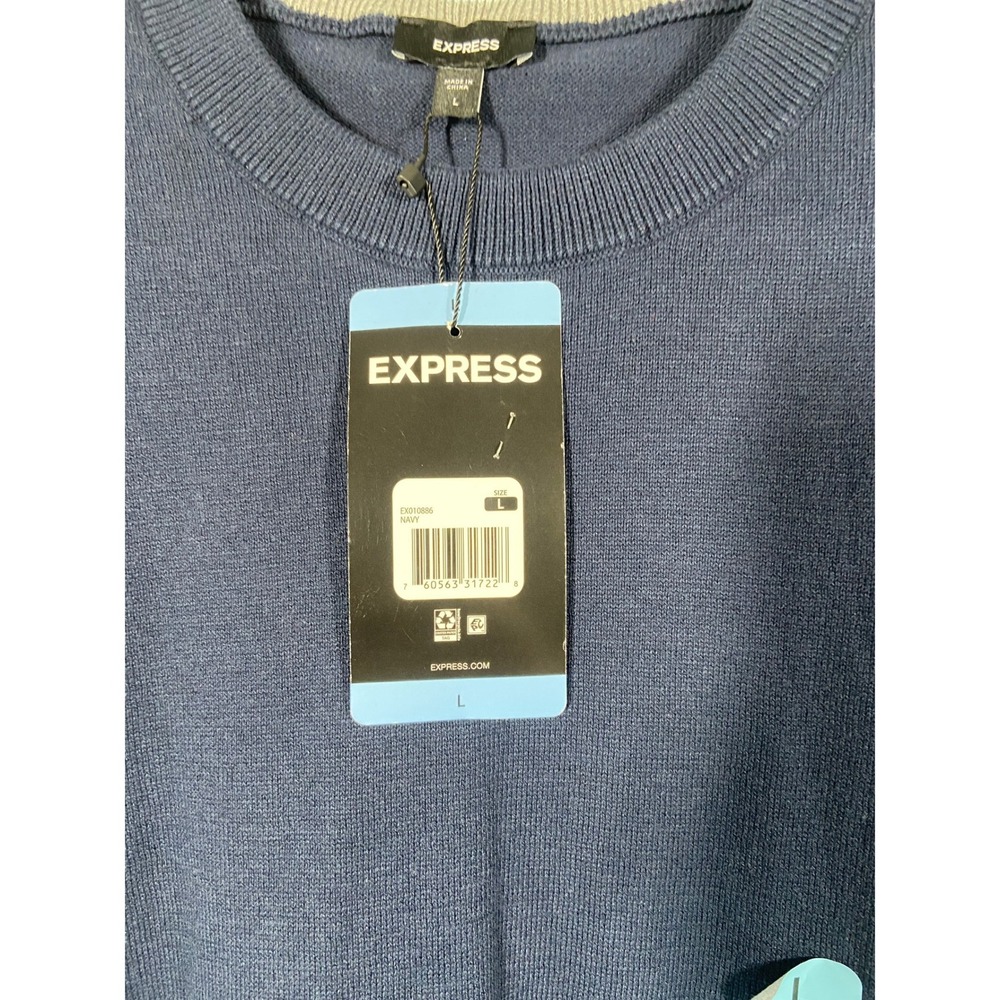 EXPRESS Men's Navy Blue Crew Neck Long Sleeve Sweater Size L - Picture 4 of 8